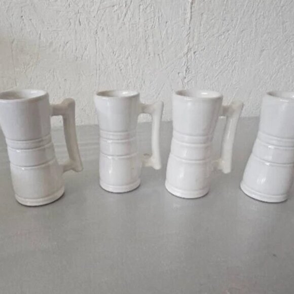 Four Juice Tumbler Frankoma Pottery #26DC Lazy Bones Westwind White Sand Cup Mug - Picture 1 of 4